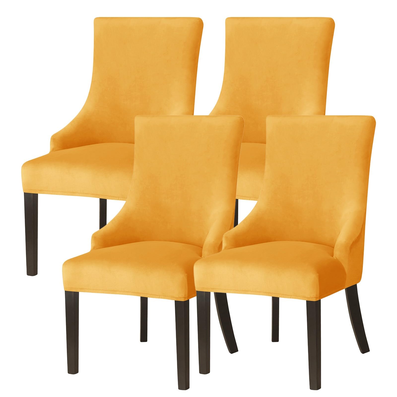 WYLEBER Stretch Washable Dining Chair Covers Set of 2/4/6,Wingback Dining Chair Covers with Sloping Arms,for Dining Room Banquet Hotel Home Decor(Gold,4Set)