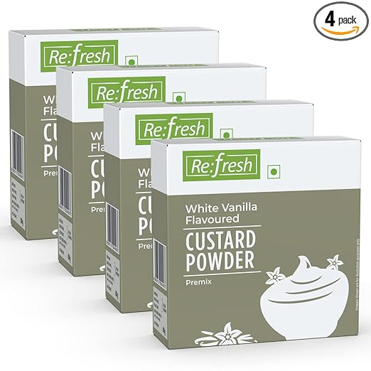 Refresh White Vanilla Custard Powder | Combo Custard powder mix for Smooth, Creamy and Delicious Custard | Perfect for Ice cream, Fruit Salads and Puddings | 320 GM (Pack of 4 * 80 Gm)