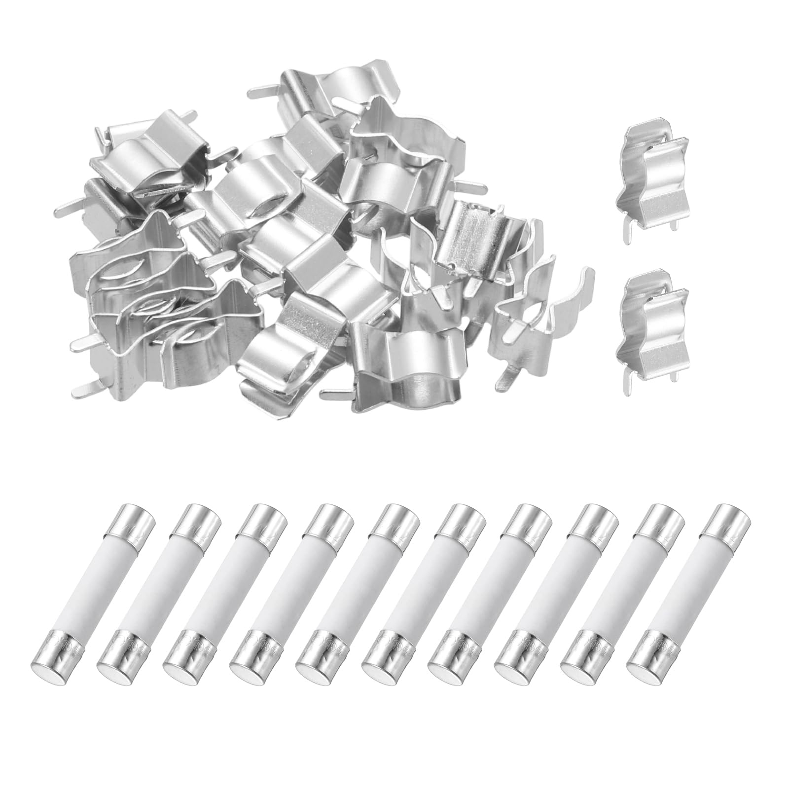sourcing map 10pcs 12A 250V Fast Blow Ceramic Fuse, 12Amp Cartridge Quick Blow Fuses 6x30mm with 20pcs Clips