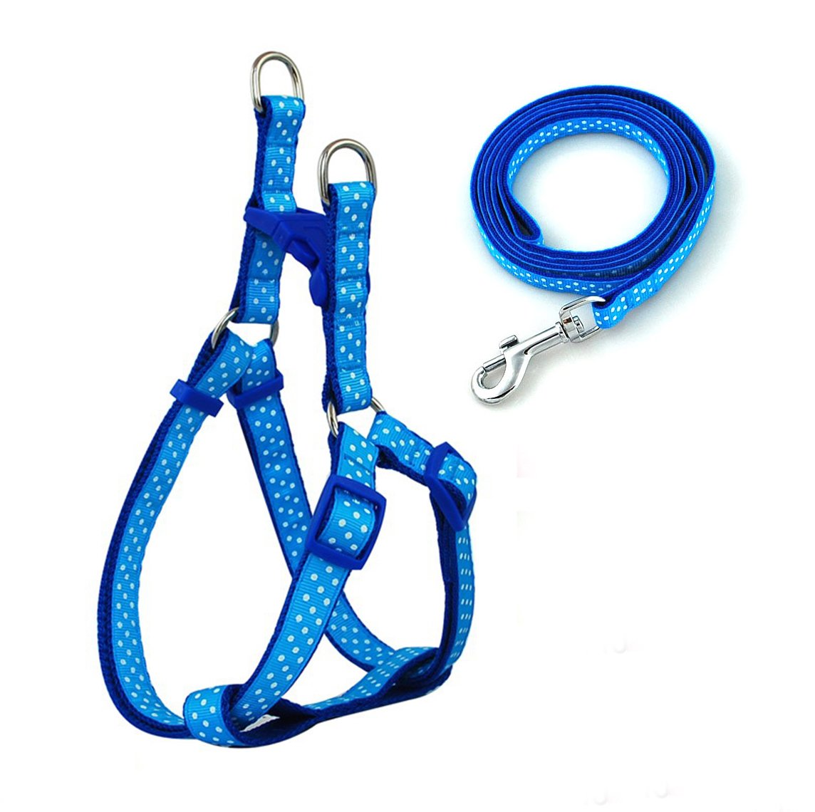 JIngwy Nylon Adjustable Harness and Leash Set for Small/Medium/Large Dogs Pets Cats Pink/Red/Yellow/Blue/Green/Brown Optional (M, Blue (Dot))