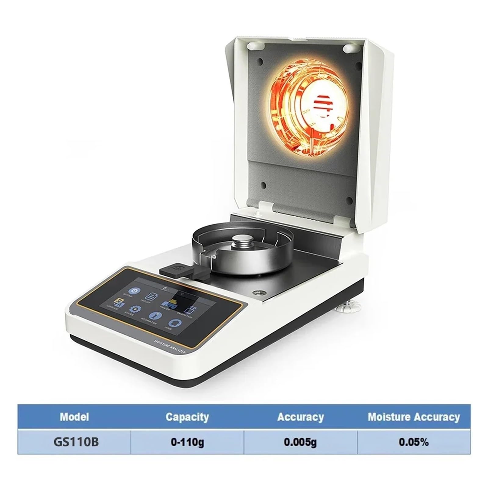 110g 0,001g 0,01% Nasiona Zbóż Proszek Ogrzewanie Halogenowe Ekran Dotykowy Wilgotności Miernik Tester USB RS232 Łączność(110g 0.005g)