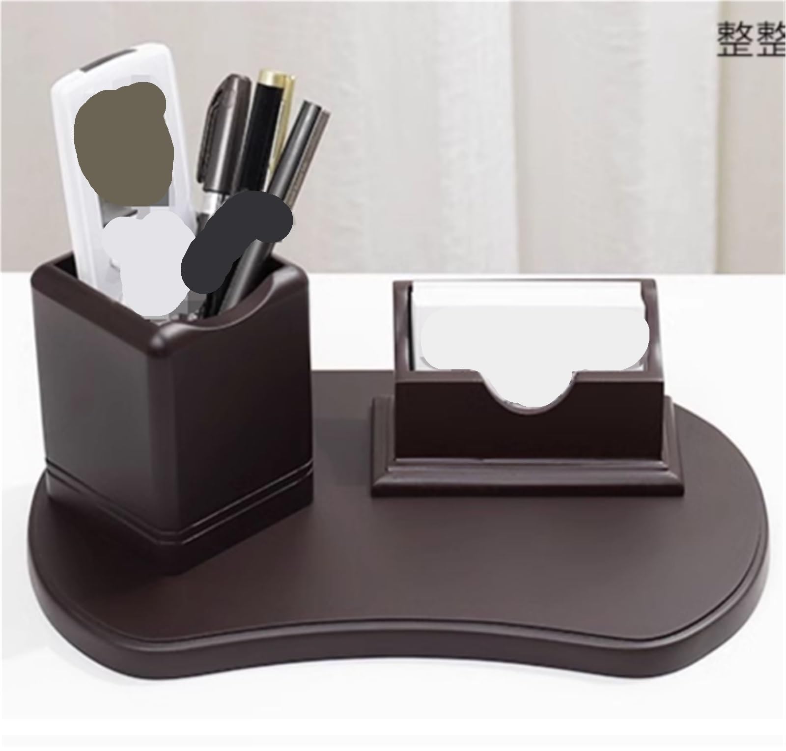 Expositor, Tarjetero de madera | Organizador multiusos de oficina marrón 29,2x10,8x19,4cm: tarjetero y portalápices