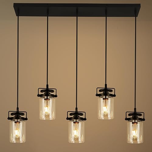 Miniatura 10 de Iluminación colgante para isla de cocina, lámpara colgante de cristal moderna lineal para comedor, 1 luz, lámpara colgante industrial para techo,