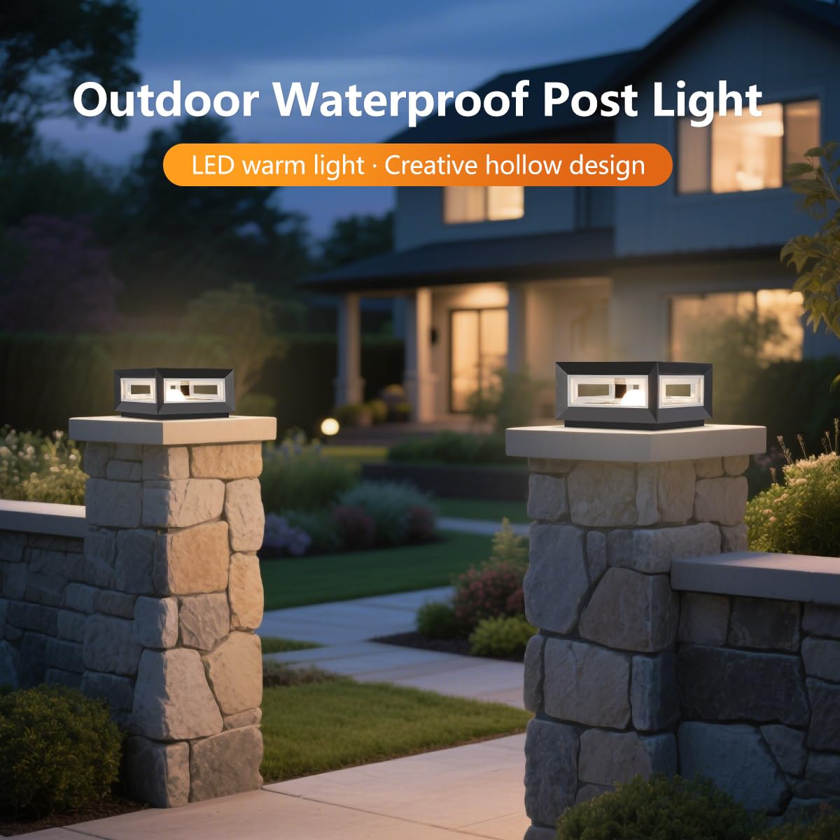 PTOUG Outdoor Post Cap Light - IP65 Waterproof Stainless Steel External Column Light 9.8in Modern Luxury Pillar Lights with LED Warm Lighting for Fence Deck Garden Or Patio Posts