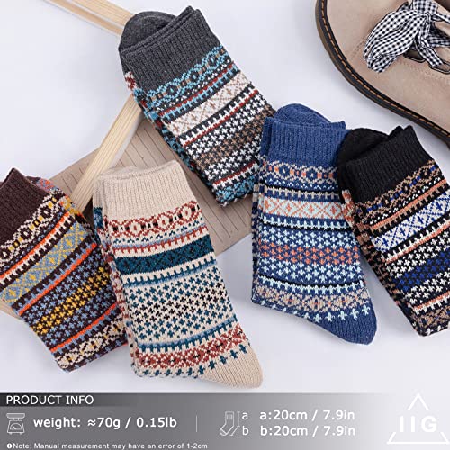 Image of IIG 5 Pairs Women's Vintage Style Thick Wool Warm Winter Crew Socks