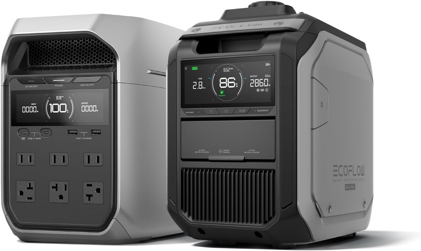 EF ECOFLOW DELTA 3 Plus Power Station with Smart Generator 3000, 2000W Dual Fuel Smart Generator, 1024Wh LFP Battery for Home Backup, Camping&RV