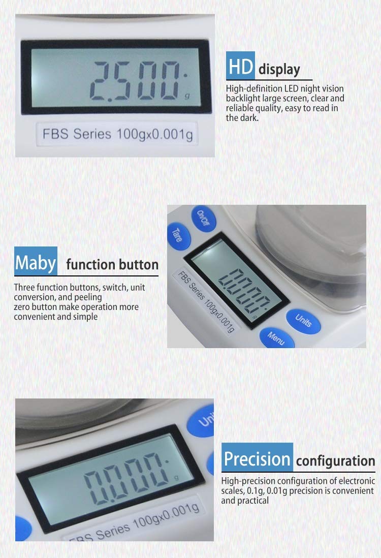 Digitale elektronische Waage, präzise 0,001-g-Schmuckwaage mit Diamanten, Laboranalysewaage, 6 Einheiten mit LCD, Karatwaage für Schmuck, Tara-Funktion