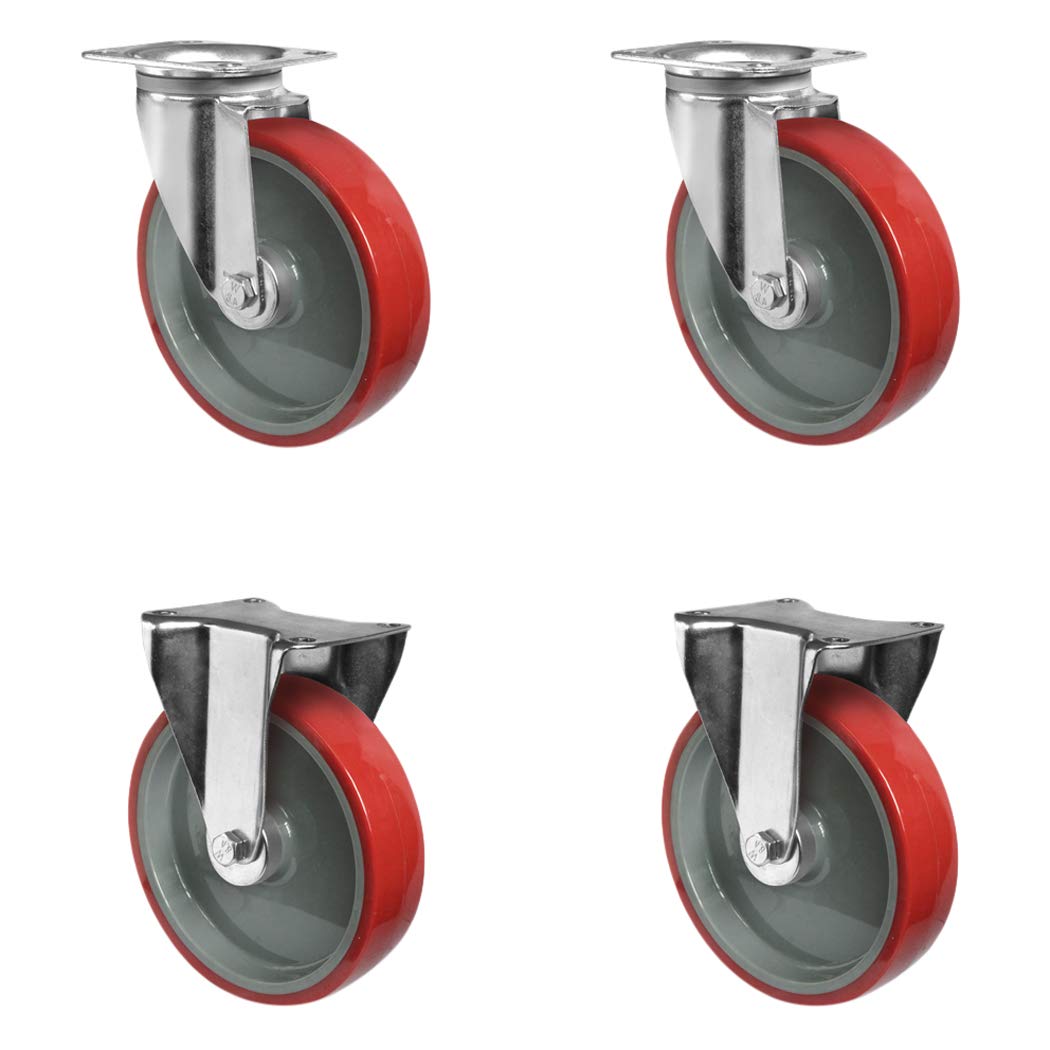 Juego spfp200 N2u 6r1 W rollo de 2 ruedas, 2 ruedas fijas, poliamida, poliuretano, diámetro 200 mm, cojinetes de rodillo, ruedas de transporte de carga, 1050 kg (4 unidades)