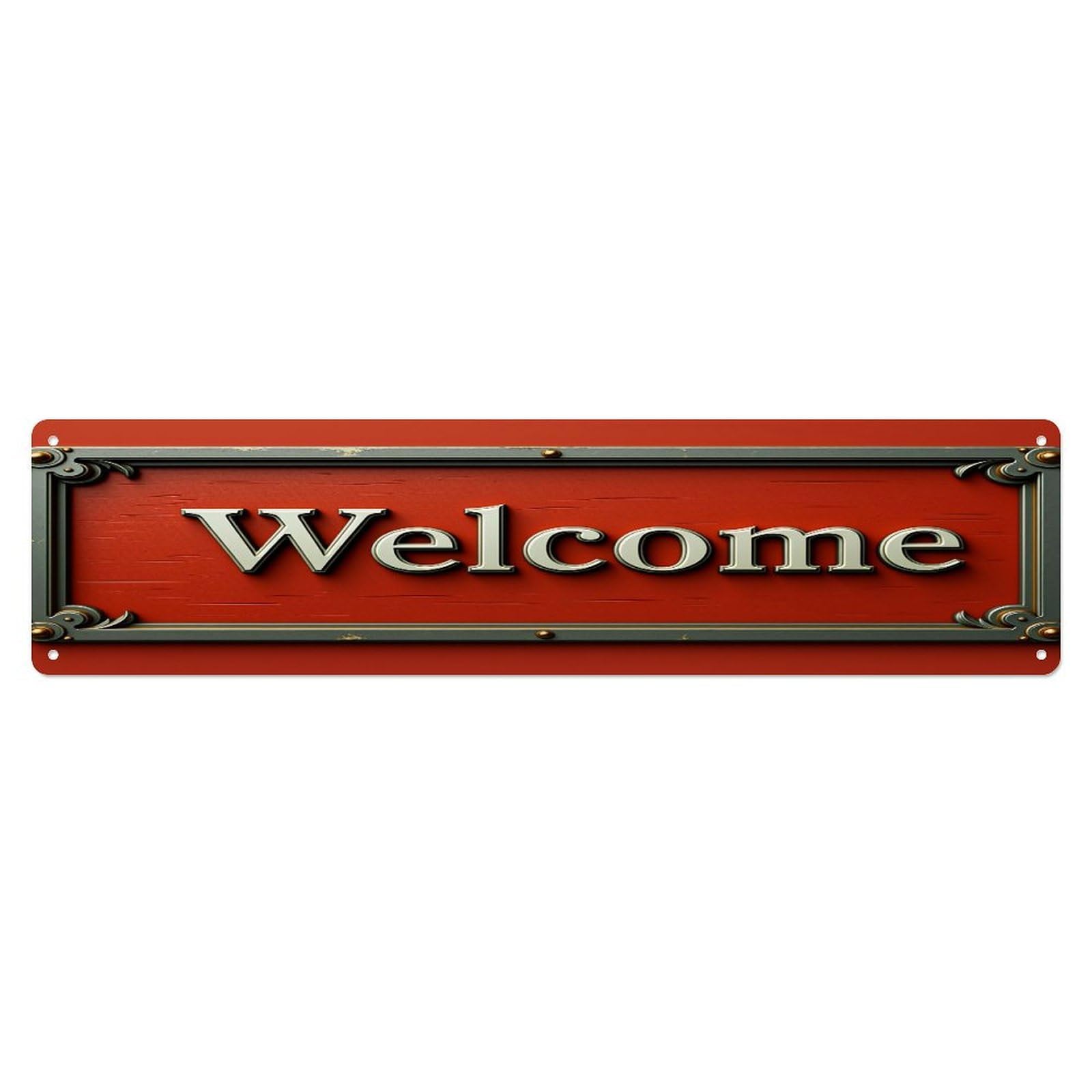 Welcome Sign Red Metal Retro Metal Tin Sign, Vintage Decor Art Poster for Bar, Home, Man Cave, Kitchen, Laundry Room Gift 4x16Inch