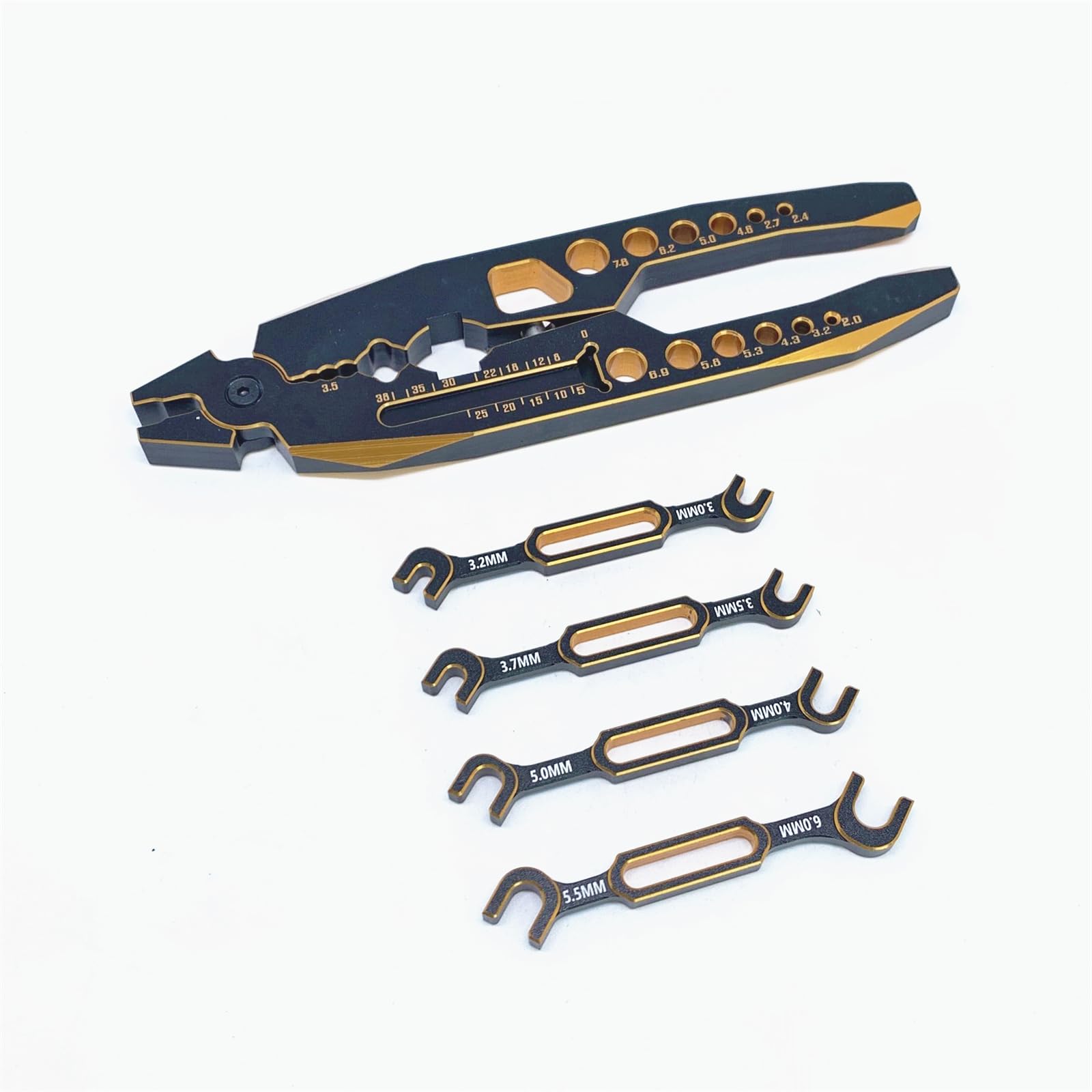 KingVal 4PCS Wrench 3.0/3.2/3.5/3.7/4.0/5.0/5.5/6.0mm Turnbuckle Nut Ball Joint Remover with Multifunction RC Shock Absorber Plier for RC Car Boat Model Repair Tool Kit