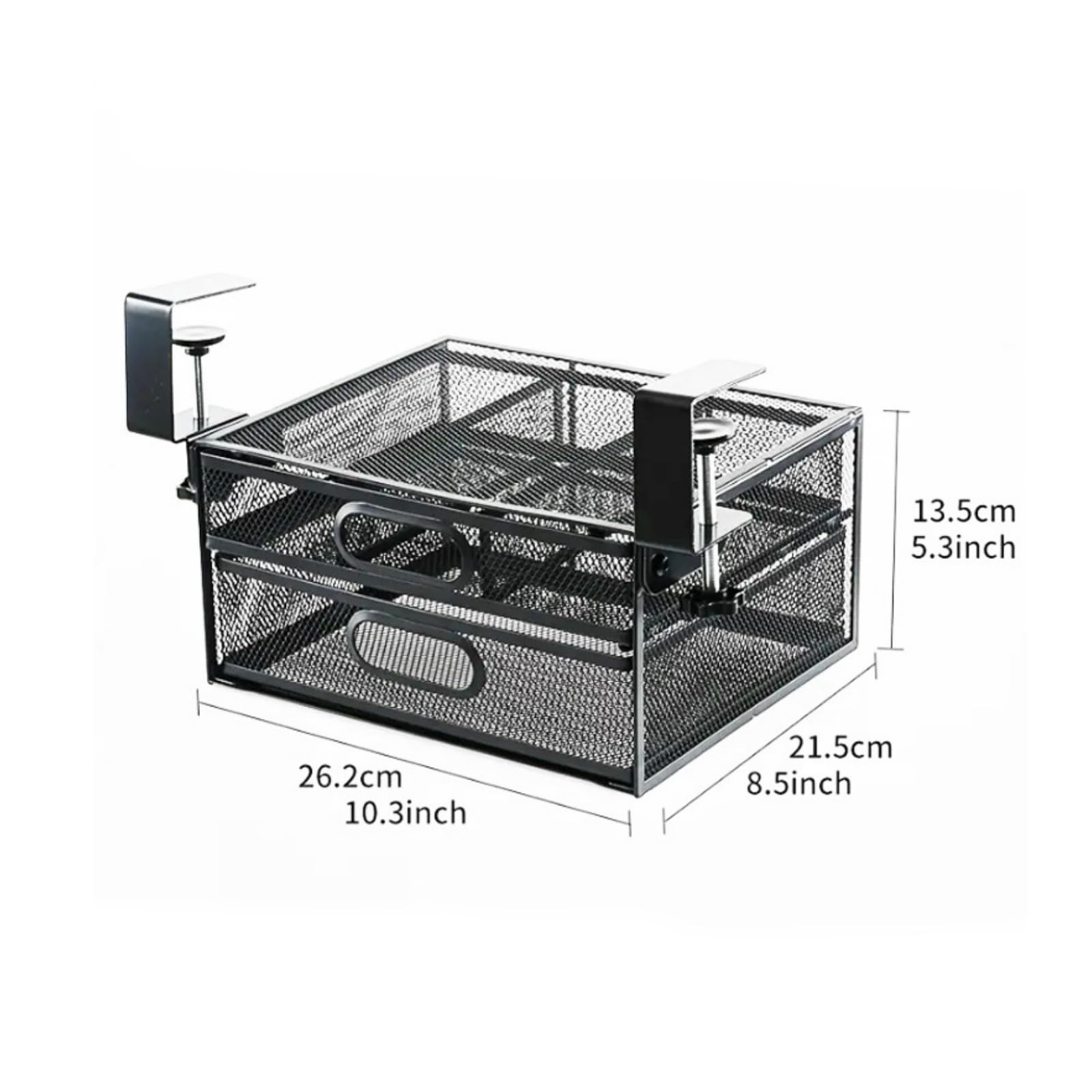 Organizer da Scrivania Ufficio Cassetto Inferiore Porta Documenti Porta Accessori Porta Appunti in Acciaio con Morsetto per Piano Regolabile Struttura, Piccolo, Nero, LH8080