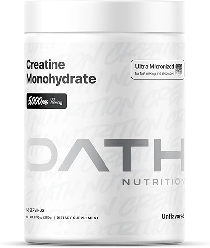 Oath Nutrition Monohidrato de creatina ultra micronizada en polvo, sin sabor, sin gluten, sin OMG, creatina en polvo para mujeres y hombres, 0.18 oz