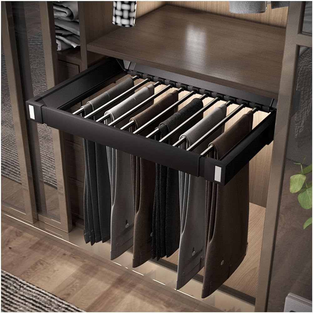 JYBNBBE Retractable Aluminum Alloy Trouser Rack SpaceSaving Closet Organizer PullOut Pants Hanger 25kg Load Capacity,60-85cm