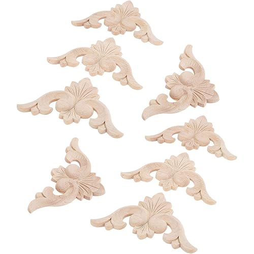 8-Pack Wood Carved Appliques Onlay Decal for Furniture, 10x10cm/3.94"x3.94", Corner Decal for Desk Cabinet Mirror Dresser Drawer Home Decoration