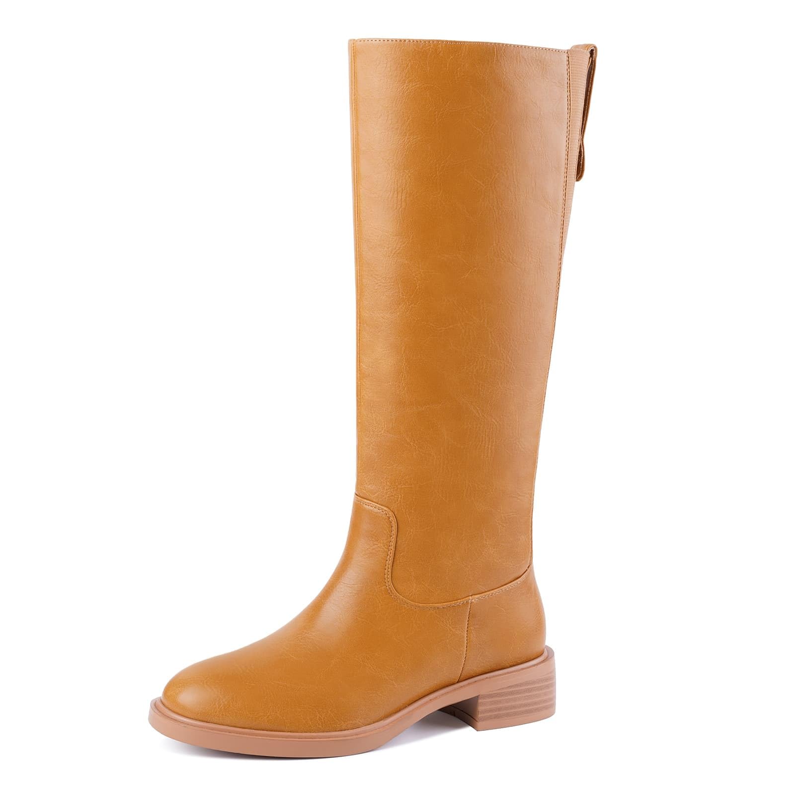 Knee High Boots Round Toe Wide Calf Chunky Low Heel Pull On Riding Long Boots Comfortable Tall Campus