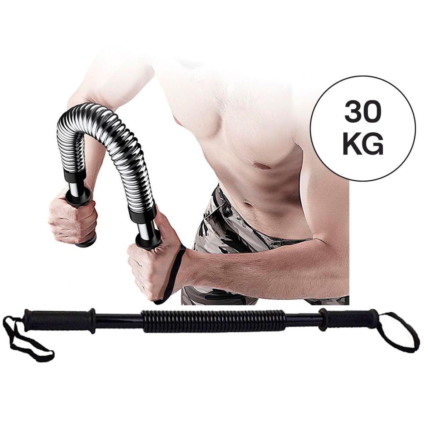 Tradineur - Barra de musculación, Barra Flexible de Ejercicio de Resistencia, máquina Entrenamiento de Brazos y pectorales, Fitness, muelles de Acero, Antideslizante