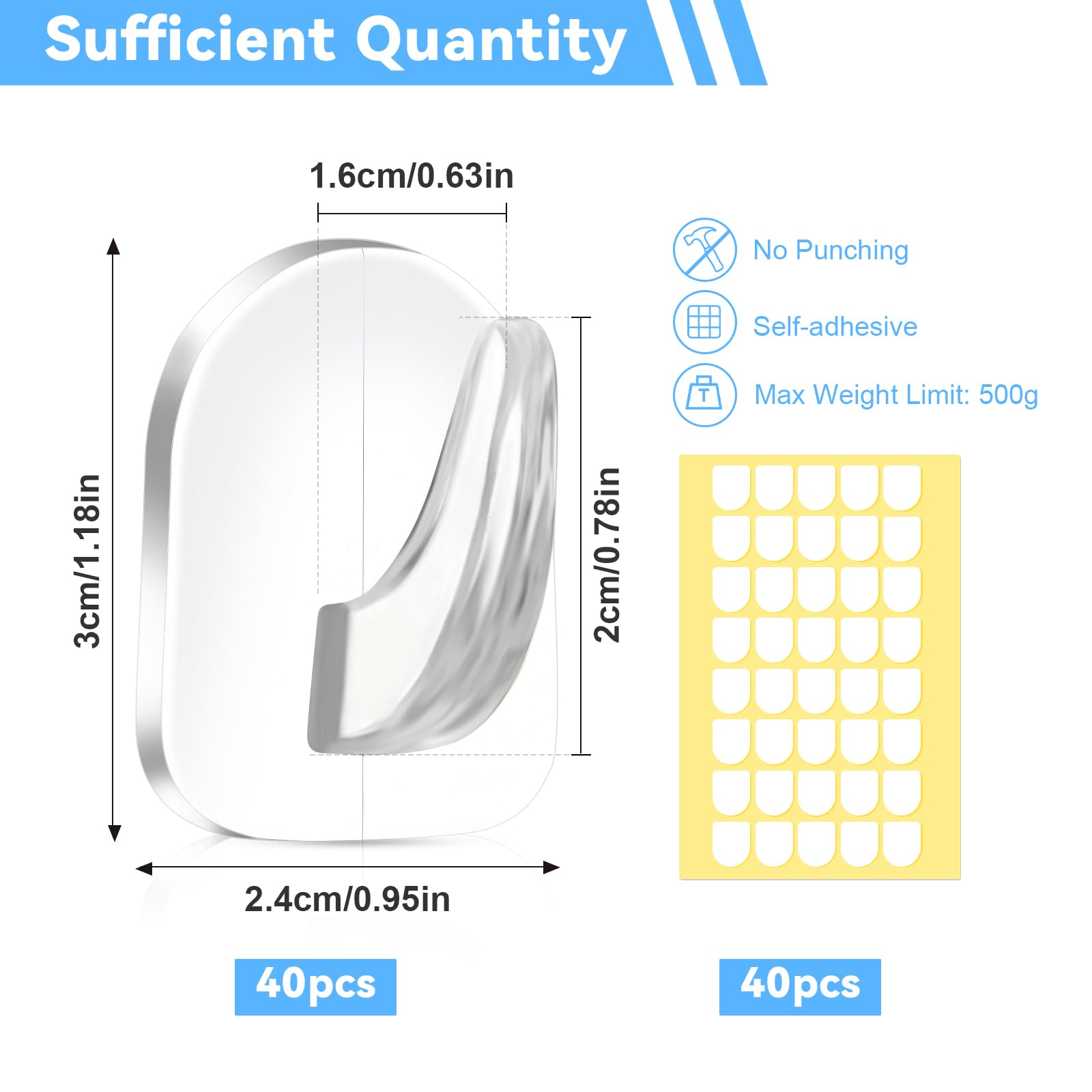 50 Stück Selbstklebende Haken Transparent – Klebehaken Ohne Bohren Für Wand & Glas