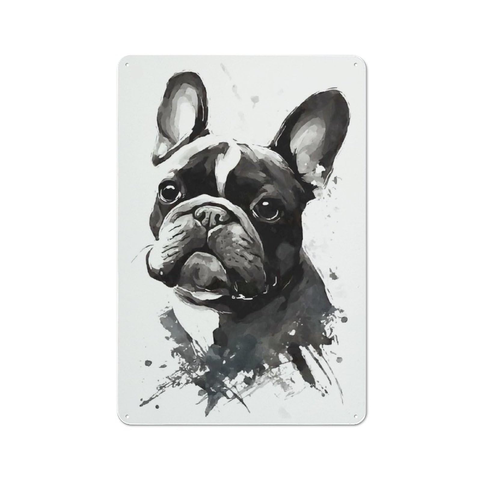 Junmoney French Bulldog Black Ink Nostalgic Metal Wall Sign 30X20cm, Bar Wall Plaque For Pub, Home Bar, Shed Or Man Cave