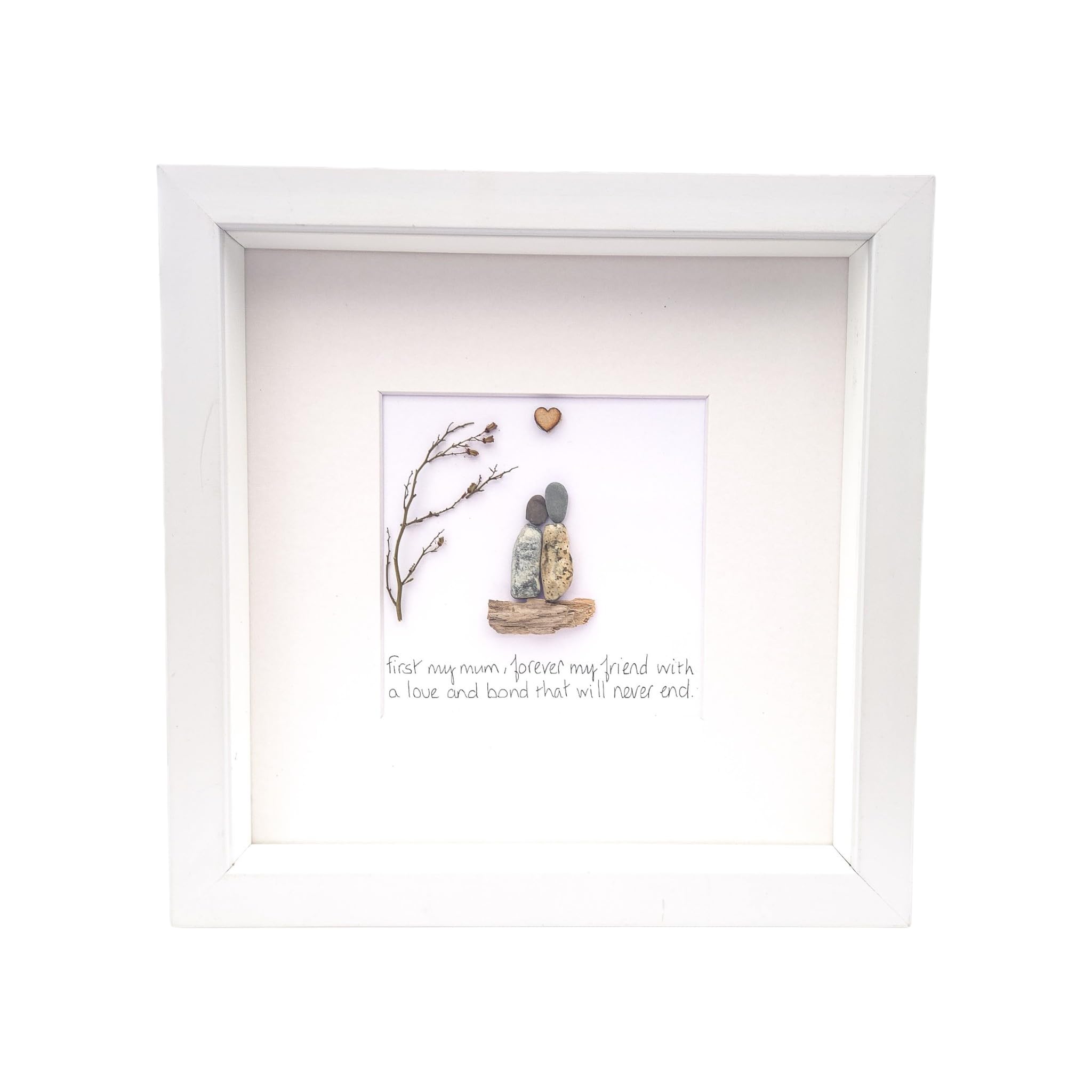 Personalised Framed Picture Mother Mum Mothers Day Birthday from Son Daughter Family Pebble Art Mummy Mam 23 x 23 cm with Glass Front Available in White Black Oak Grey