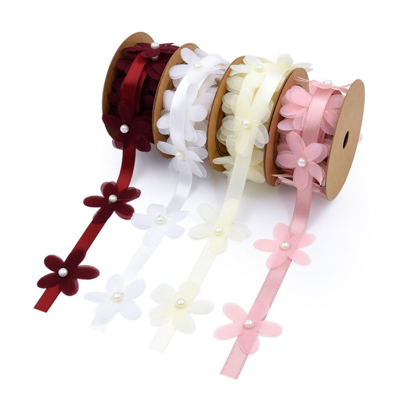 Abaodam 4rollen Kreatives Blumen Spitzenband Stoffband Für Hochzeiten -projekte Und Erhältlich Rosa Und Weinrot Für Dekoration Und Basteln