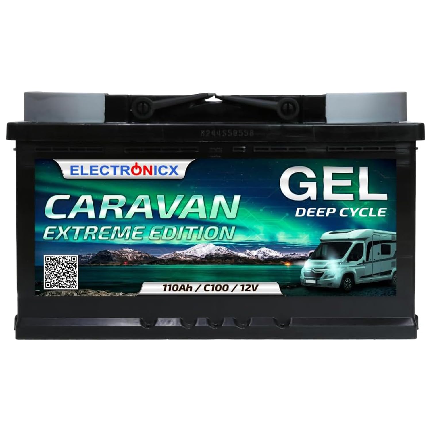 Electronicx Batteria di alimentazione GEL Caravan Extreme 12V 110Ah – 315x175x190 mm – Barca, van, camper, roulotte, batteria da campeggio – polo positivo a destra – senza manutenzione