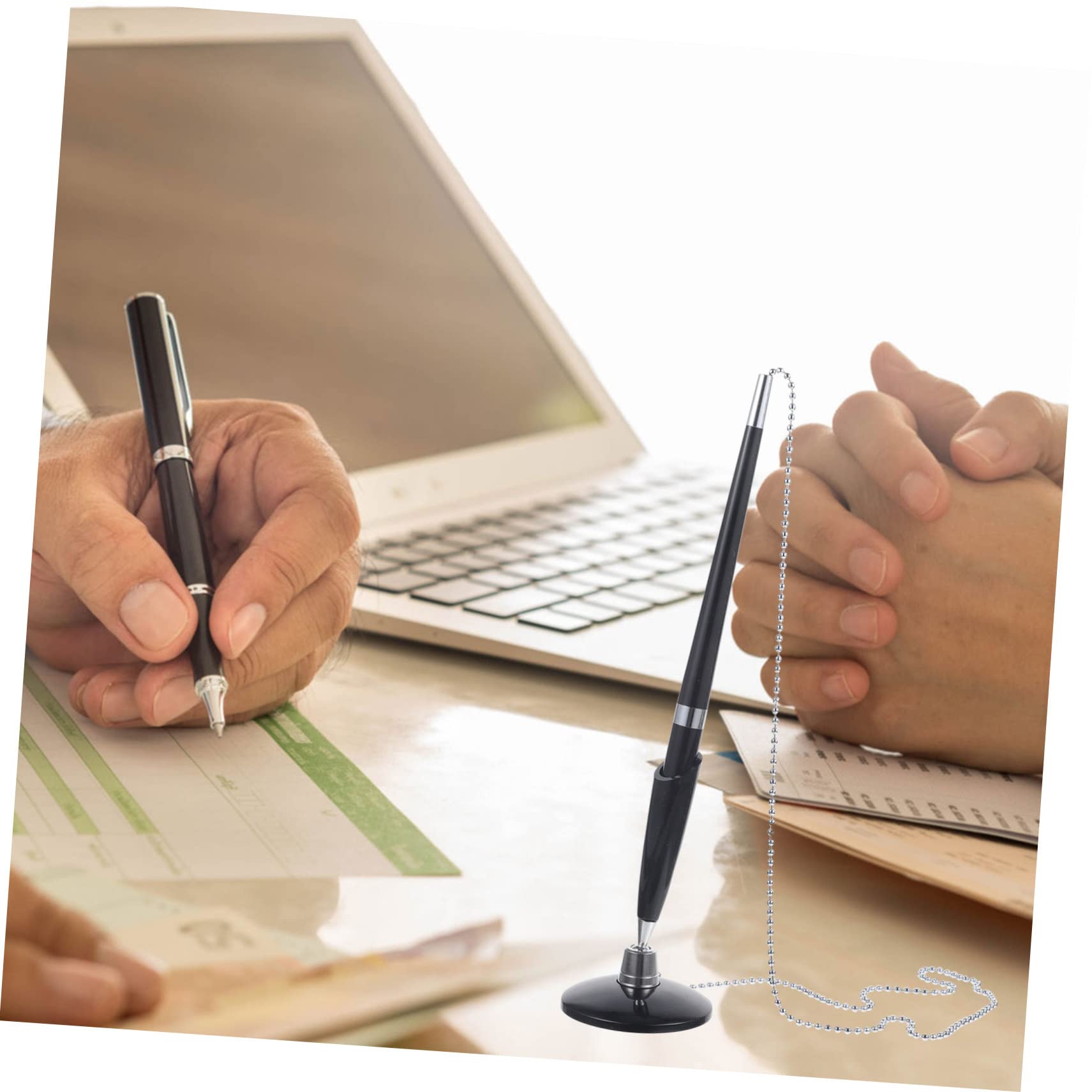 Stylo De Signature HOODANCOS Avec Chaîne Et Base Rotative - Stylo Bureau Métal Élégant
