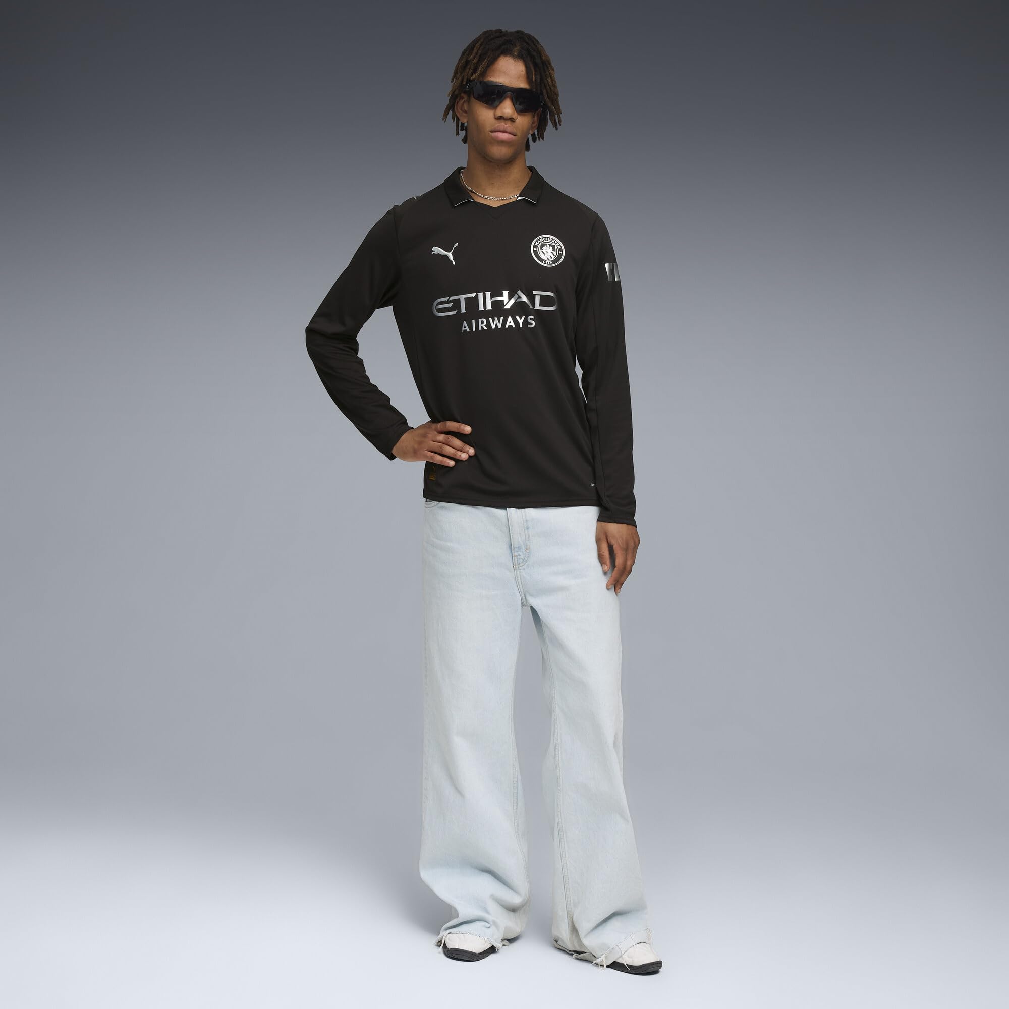 PUMA Maglia Away Manchester City Uomo ML 2025/26 - Nero | Replica ufficiale; maglia da calcio; vestibilità regolare; dryCELL allontana l'umidità; tessuto traspirante