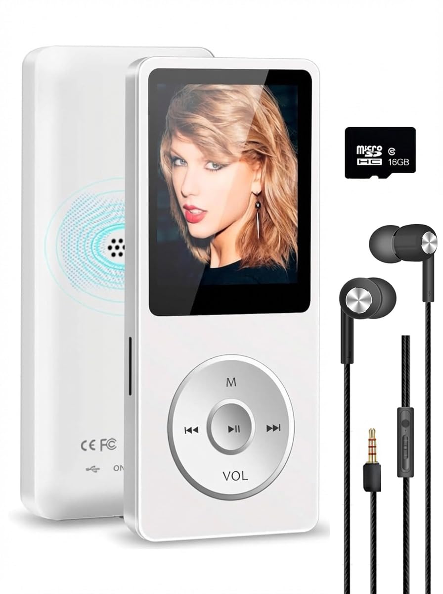 Cason 16GB Mini MP3 Music Player with Bluetooth 5.4, Video Playback,Pocket-Sized MP3 Player for Music,Voice Recording,FM Radio -Expanded Up to 128GB (White)