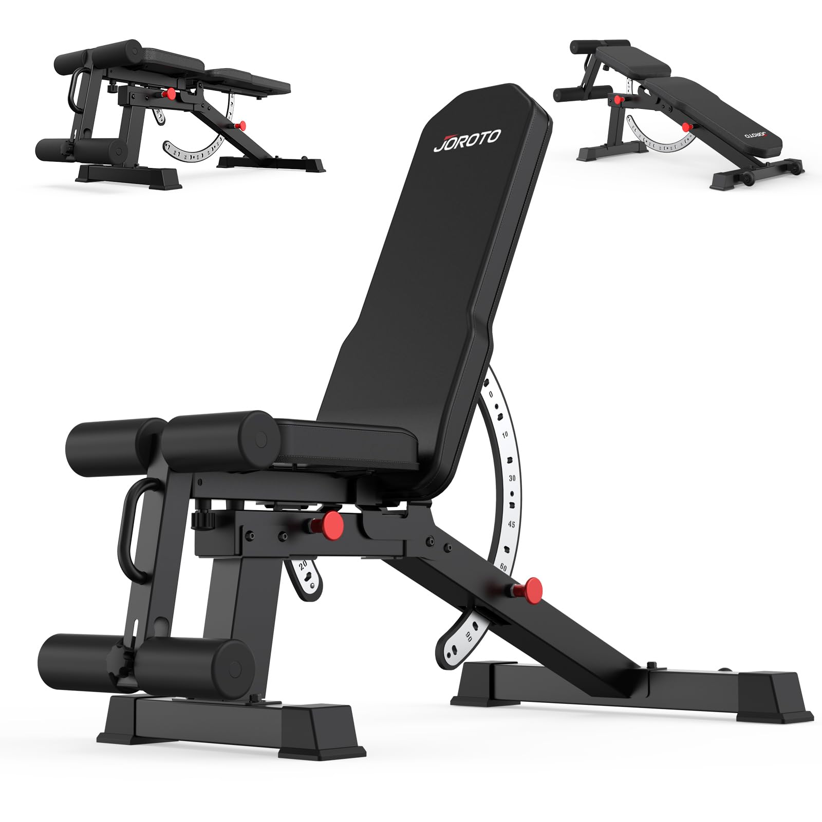 JOROTO MD65 Adjustable Weight Bench, 1700LB Heavy Duty Workout Bench for Home Gym, Flat Incline Decline Sit Up Utility Bench Press with 9 Backrest and 3 Seat Positions, Removable Leg Support and Wheels