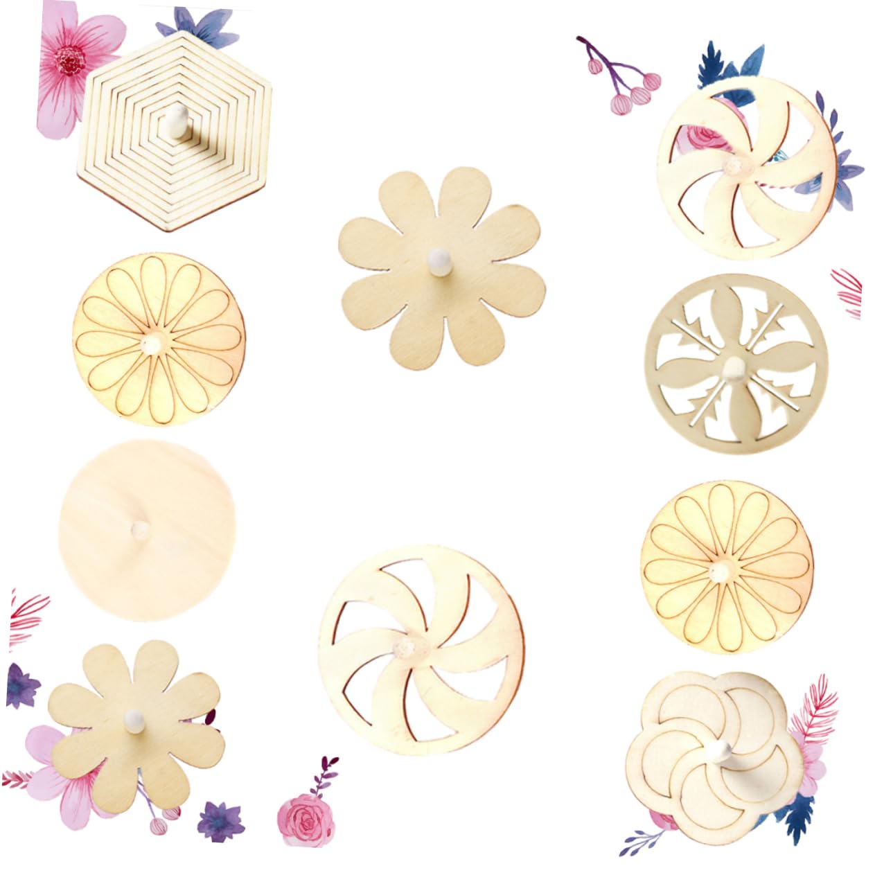 FELTECHELECTR 10pcs Wooden DIY Gyroscope Toys Unfinished Top for Boys and Girls Paint and Play