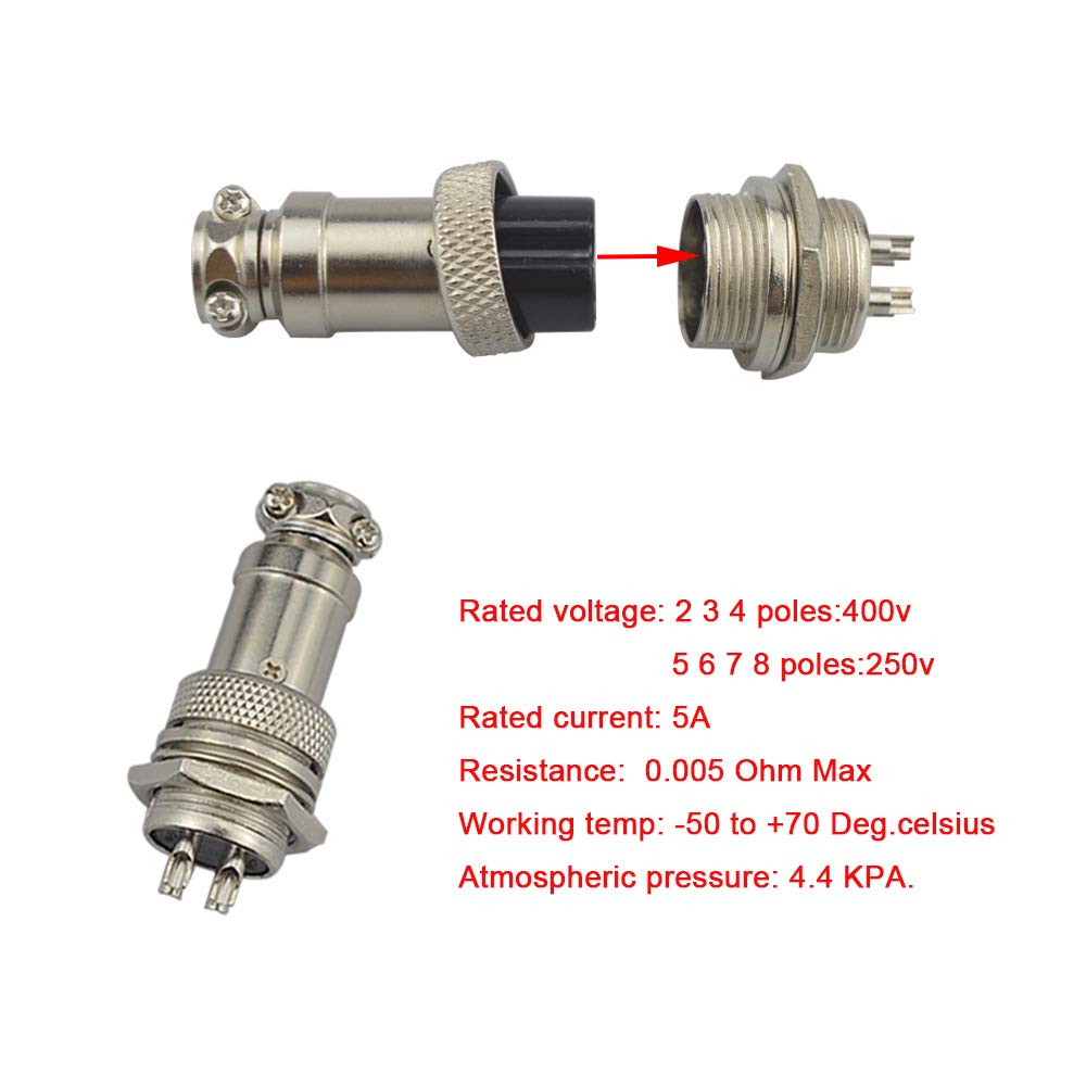 GX16 4-Pin Aviazione Spina Connettore 5A 16mm Maschio Femmina Metallo, 6 Set con Gomma Berretto e Cacciavite