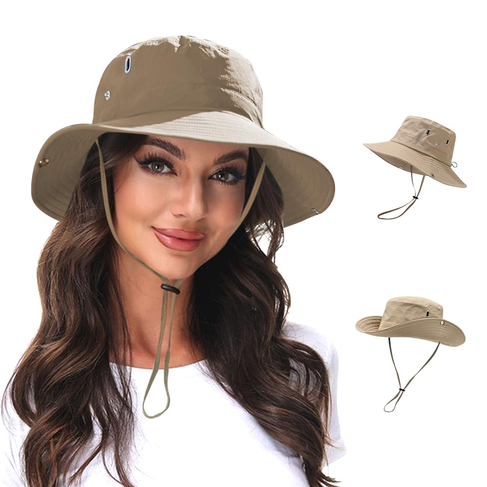 Sombrero de Sol para Mujer Sombrero Al Aire Libre UV Protección Verano Gorro de Pescador para Playa Senderismo Safari Playa de ala Ancha 54-59CM（#1）