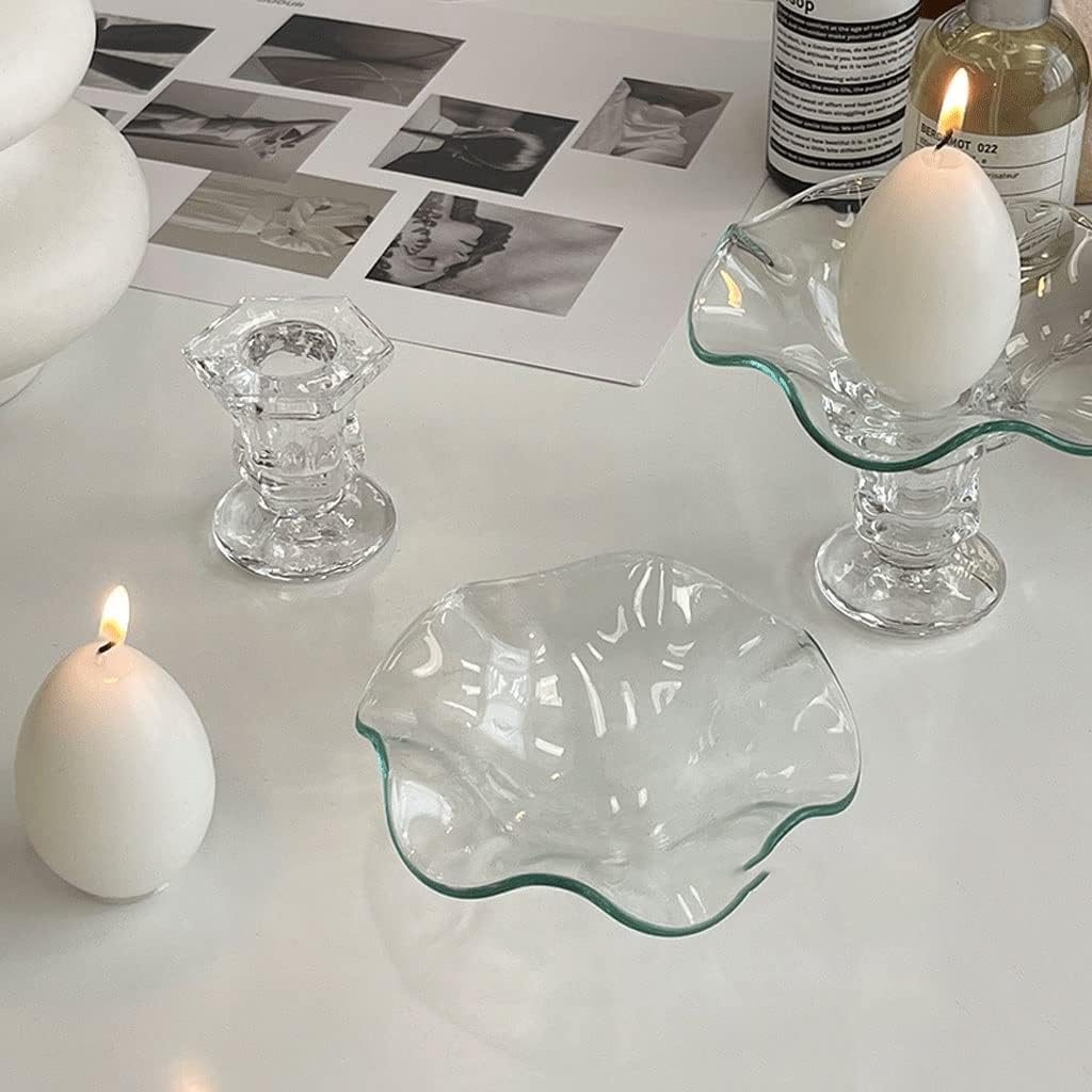 Vintage Candelabra Curved Pillar Glass Candle Holder Dining Table Center Candle Holder Suitable for Dinner Living Room Kitchen Dining Room Candle Stand