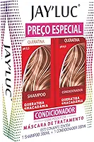 Kit Shampoo E Condicionador Queratina Jay Luc 300Ml, Combo Com Queratina E Macadâmia, Dourado, Para Cabelos Tingidos Ou Com Química, Reconstrução Intensiva, Contém 1 Shampoo E 1 Condicionador