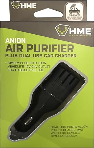Miniatura 3 de HME Scent Slammer - Purificador de aire para automóvil con puertos USB duales  Limpiador de aire de doble ozono portátil compacto y eficaz para