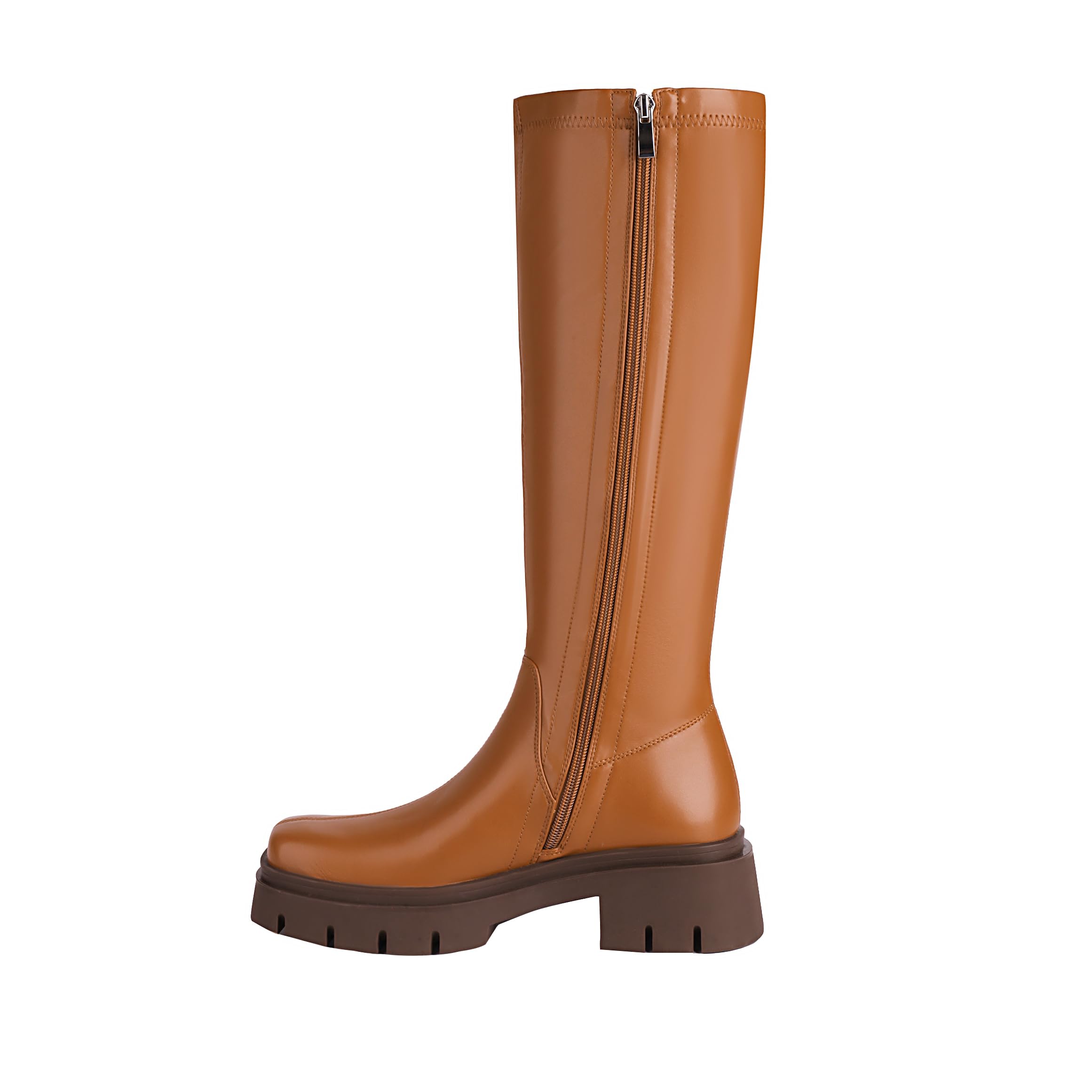 vivianly Women's Fashion Knee High Boots Chunky Block Heel Square Toe Zipper Long Boot
