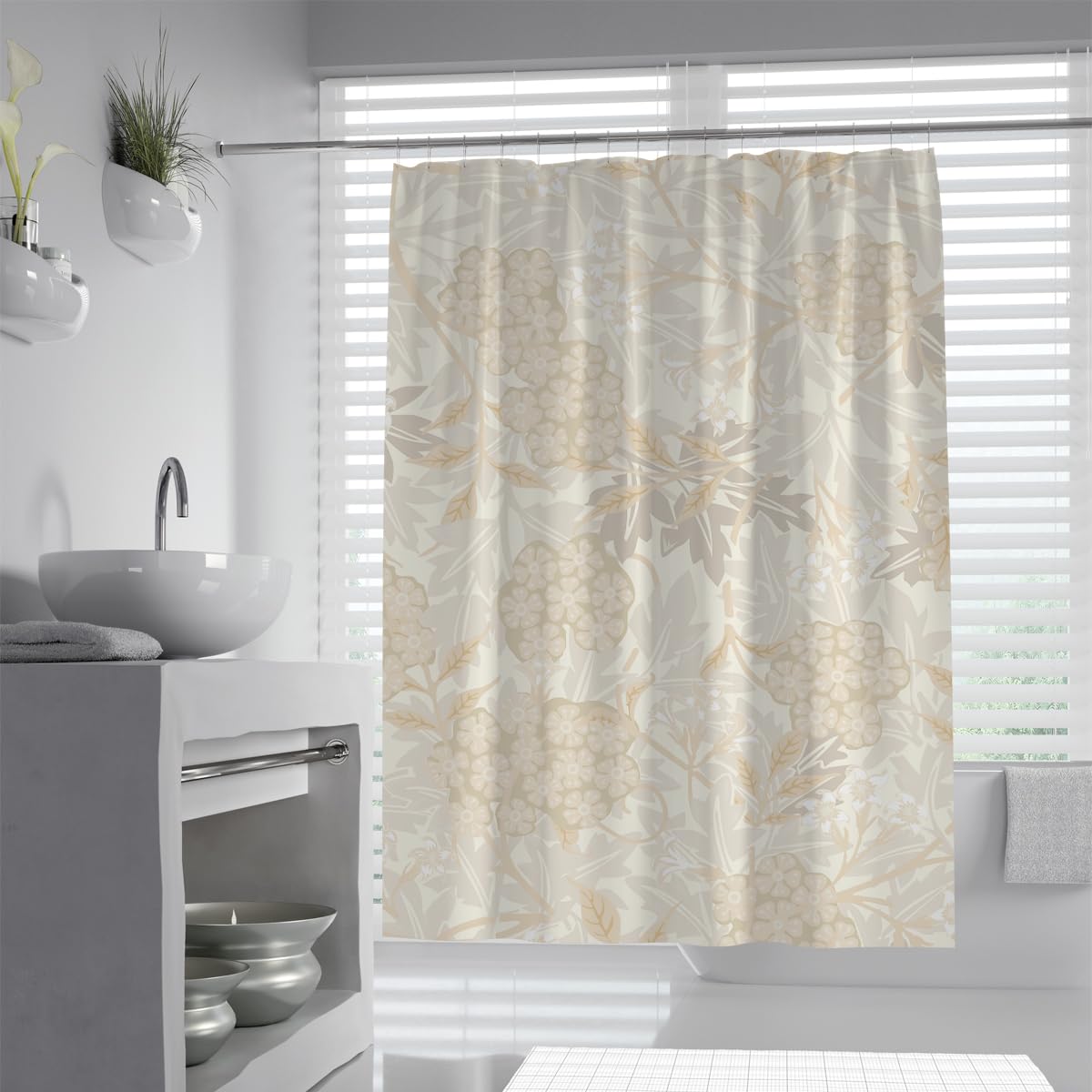 Cortina de Ducha Estilo Morris Crema Beige Baño 150x180cm