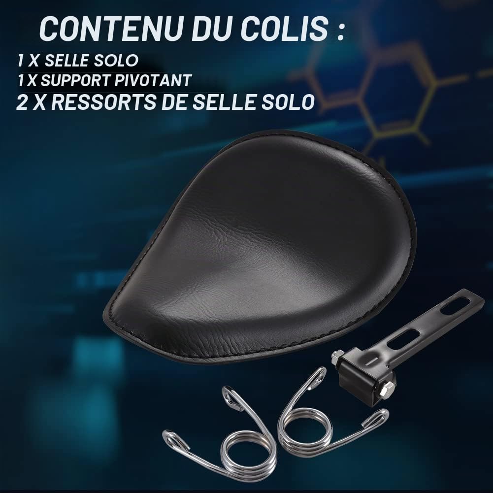 KaTur Kit de siège de moto une place en cuir avec fixation à ressort pour motos Sportster, Bobber et Chopper de marque Harley Davidson, Honda, Yamaha, Kawasaki et Suzuki 8 cm Noir