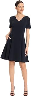 Women's Scallop Trim V-Neck and Short Sleeve Desk to Dinner Office Workwear Event Occasion Guest of - Buy now
