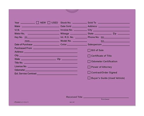 Printed Vehicle Deal Envelopes 9x12 Deal Jackets (100 Shrink Wrapped)