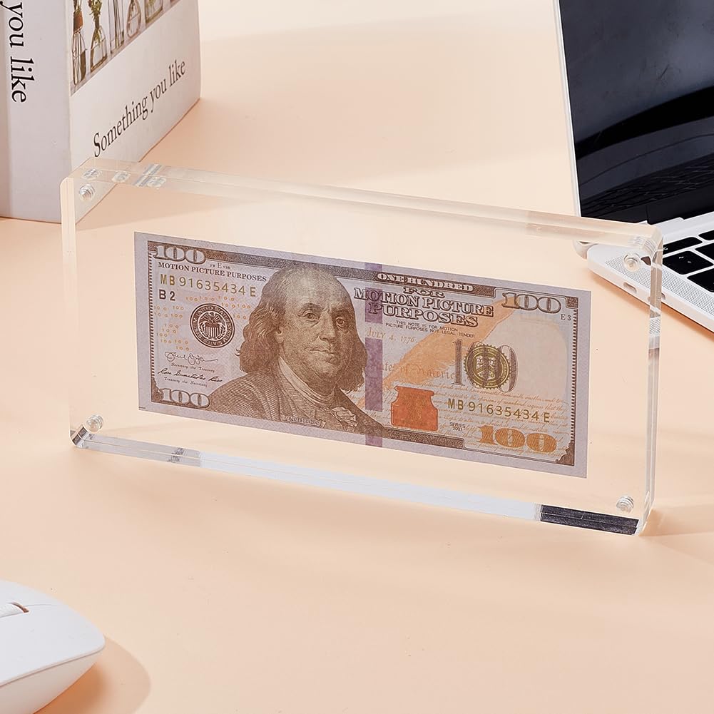 AHANDMAKER Cornice per foto in acrilico trasparente da 10,2 x 20,3 cm, double face, banconota da dollaro, cornice senza cornice, per casa, ufficio, scrivania, decorazione per Natale, anniversario