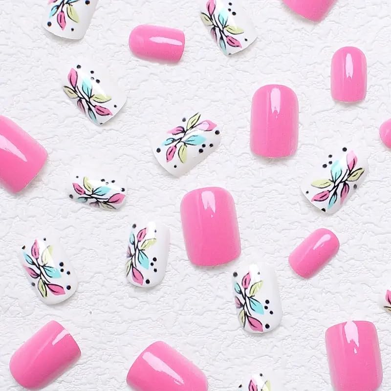 Flower Press on Nails - Cute Pink Acrylic Full Cover
