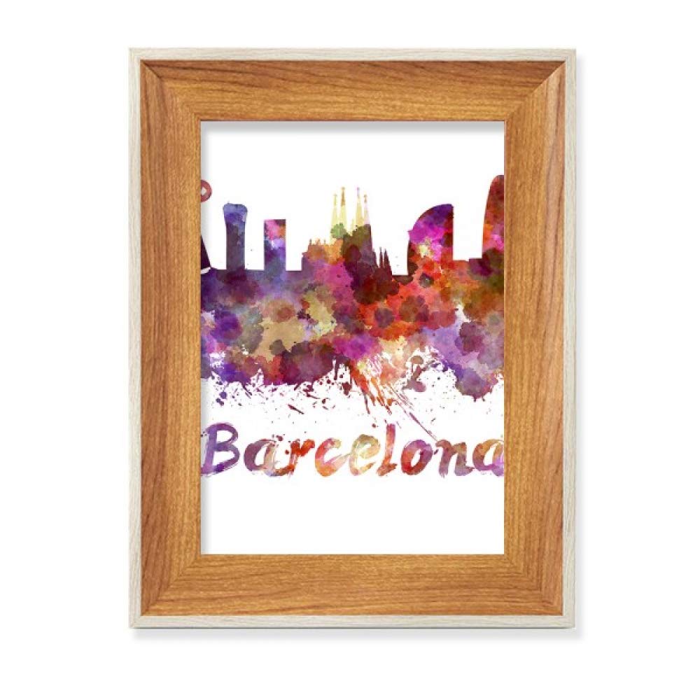 Cadre de Photo Barcelonais Aquarelle en Bois Affichage de Bureau