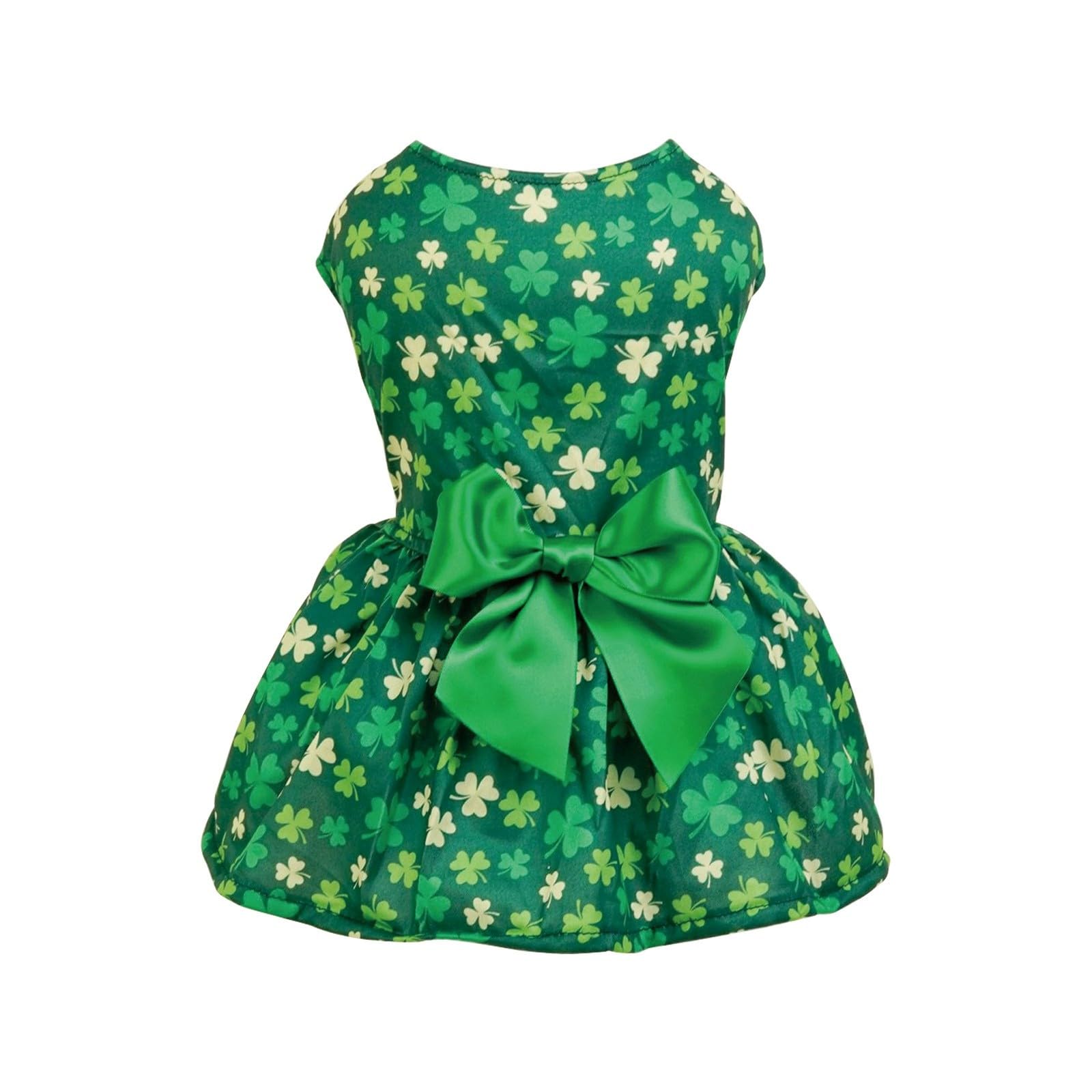 St. Patrick's Day Dog Green Dress for Small Dogs Girl,Four Leaf Outfits Skirt Dog,Puppy Dresses Clover Clothes,Pet Puppy Shirt,Cat Clothes Costume with Bow Female (E, L)