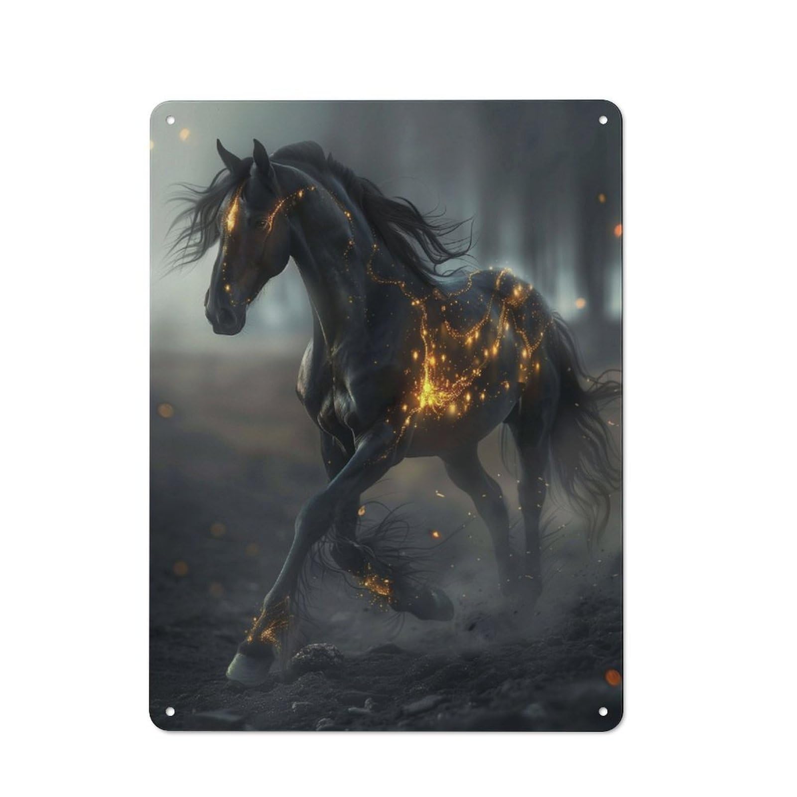 Fantasy Horse Glow Black Cottage Style Metal Wall Decor 40x30cm, Farmhouse Metal Sign for Kitchen, Cottage, Porch Or Garden Room