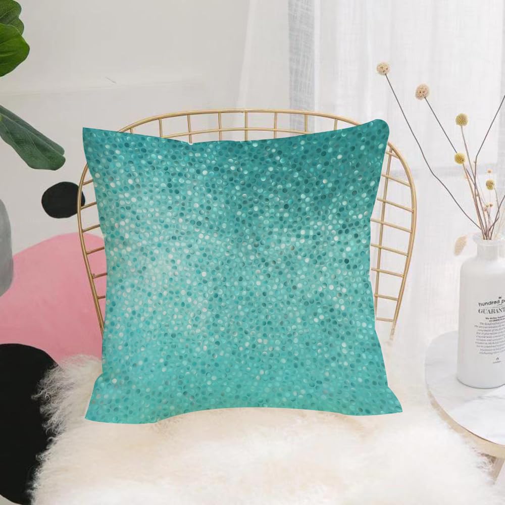 HYOSXW Cushion Cover,Throw Pillow Case Home Decorative for Living Room Bedroom Sofa Chair 16X16 Inch,glittering turquoise, glittering blue green dots glittering design, iridescent,Pillowcase 40X40cm
