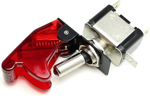 Miniatura 9 de iJDMTOY (2) Interruptor de dos posiciones onoff SPST - con cubierta abatible, estilo avión, 12V20A, iluminación LED., Rojo