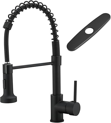 AIMADI - Grifo de cocina negro con rociador extraíble, pulverizador desplegable comercial de una sola manija, color negro mate