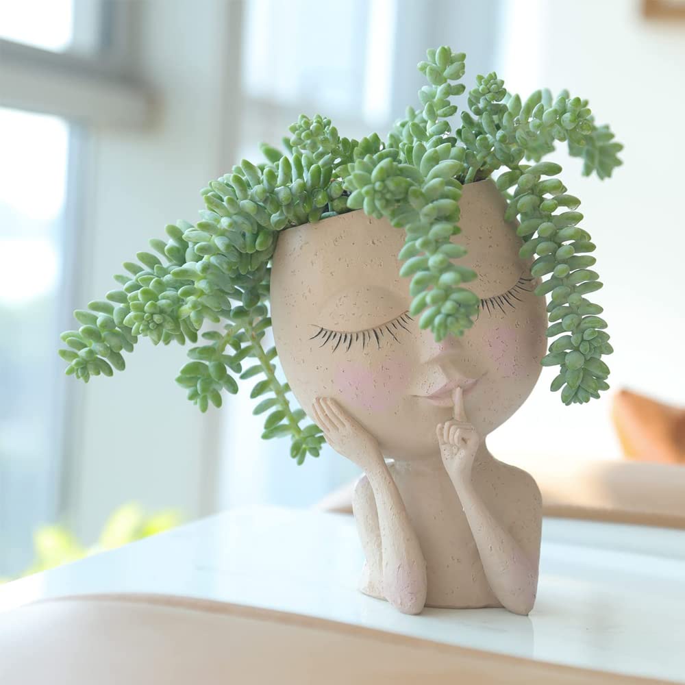 Meyas Face Planter Pots, Succulent Head Planters With Drainage Hole for Indoor Outdoor Use - Image 3
