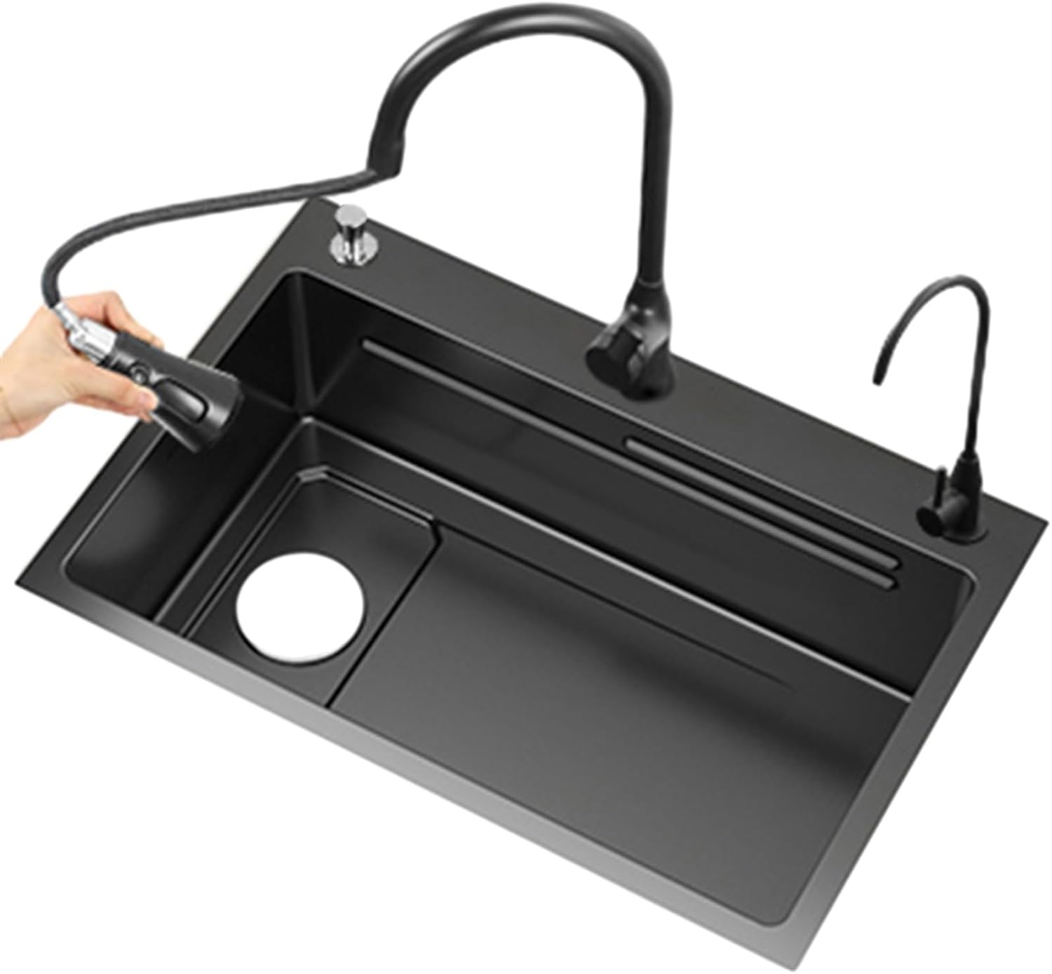 3 Hole Single Bowl Stainless Steel Kitchen Sink with Pull Down Spray